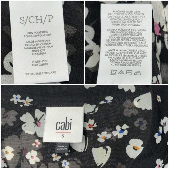 Cabi Delight Blouse Sheer Long sleeve Button Up Women's Small #6079 Black/White - Picture 14 of 16